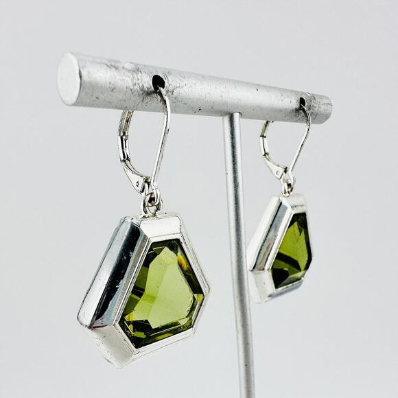 Chic Silver and Green Hexagon Earrings - Picture 1 of 6